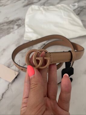$1,085 New Authentic Gucci Beige Brown Marmont Double G Logo Leather Belt 105
